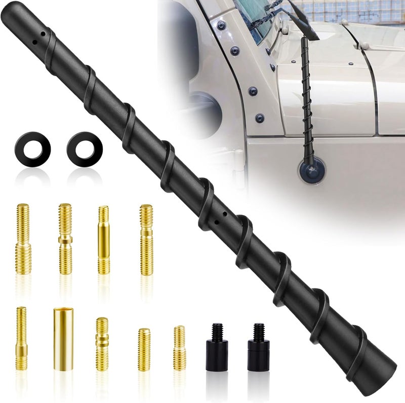 BFXM Black Spiral Bending Antenna, Waterproof Car Rubber Antennas, 7 Inch Auto Toppers Flexible Retrofit Antenna with Screw, Exterior Car Accessories for Car Radio AM FM for Trucks, Cars, SUVs - Image 1